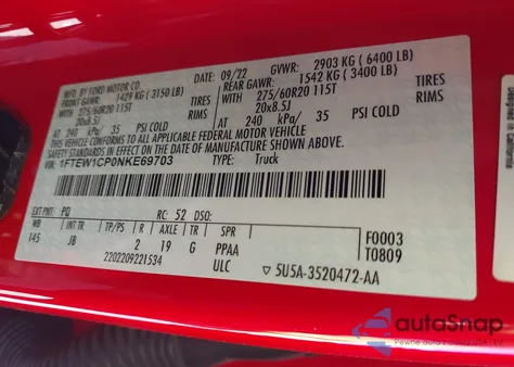 2022 Ford F-150 Xl из США, поврежденный, VIN 1FTEW1CP0NKE69703